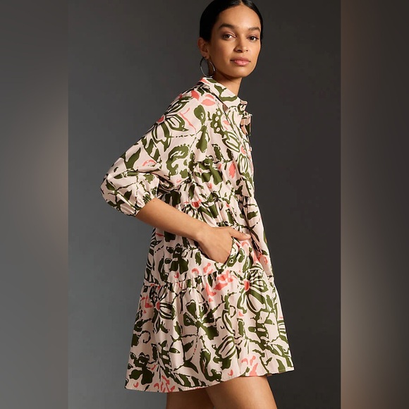 Anthropologie Dresses & Skirts - Maeve by Anthropologie Floral Tiered Shirt Dress – Size Medium